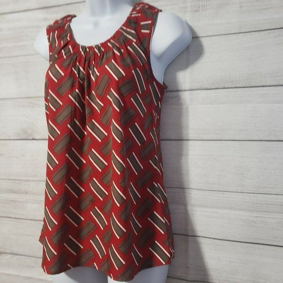 Y2k 90s Banana Republic Xs Sleeveless Red Khaki Green top - Picture 3 of 9